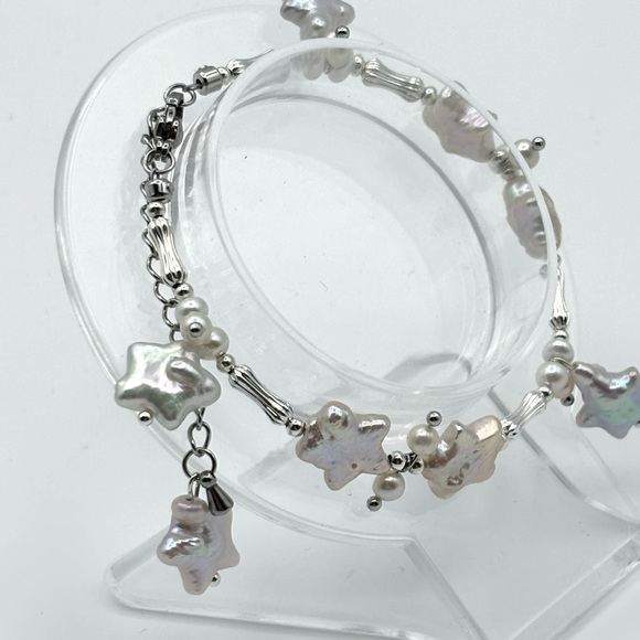 Jewelry - SOLD. “Jenny Leigh” Luxury Artisan White Pearl Star Bracelet - Stunning Luster